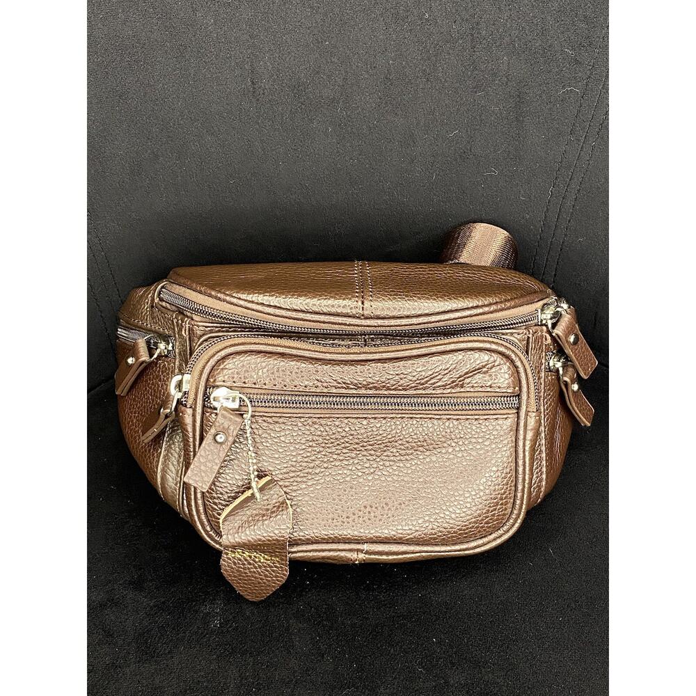 NABOB Genuine Leather Brown Pebbled Fanny Pack New Without Tags 6 Pocket